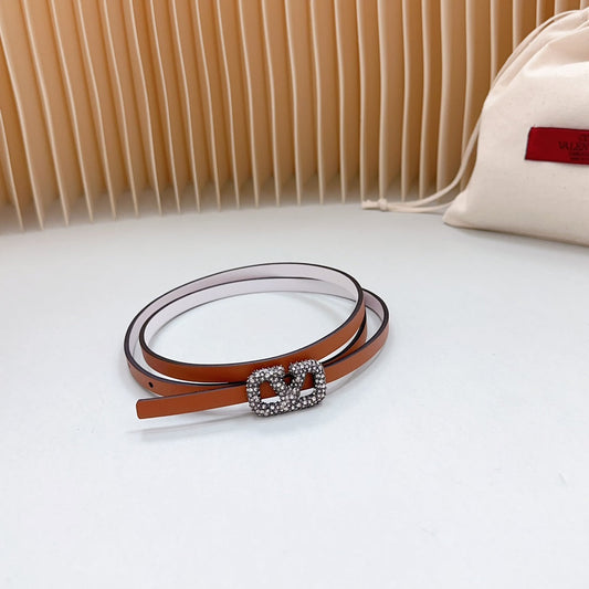 VL Belt 8mm Buckle Silver Diamond Leather Tan White - 30