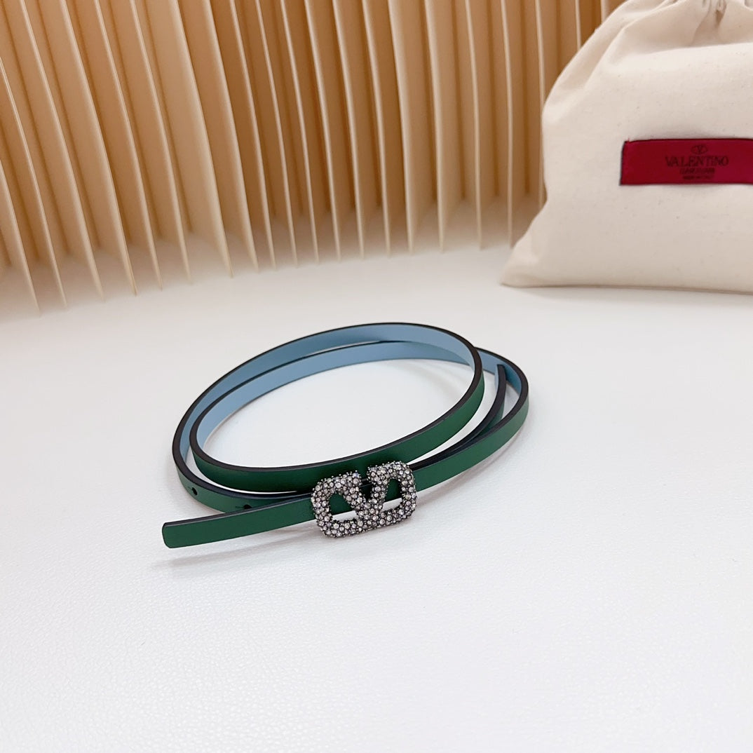 VL Belt 8mm Buckle Silver Diamond Leather Green Cloud Blue - 30