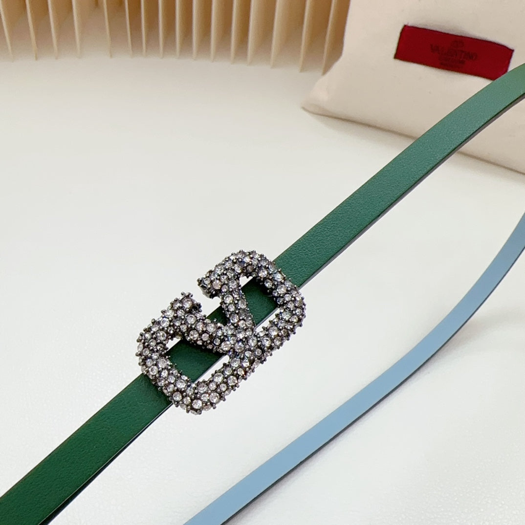 VL Belt 8mm Buckle Silver Diamond Leather Green Cloud Blue - 30