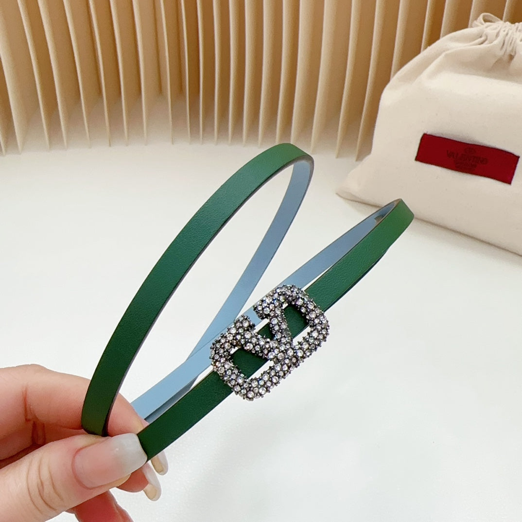VL Belt 8mm Buckle Silver Diamond Leather Green Cloud Blue - 30