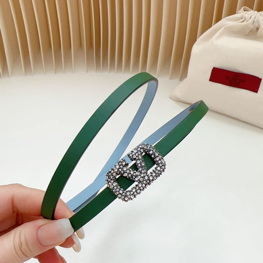 VL Belt 8mm Buckle Silver Diamond Leather Green Cloud Blue - 30
