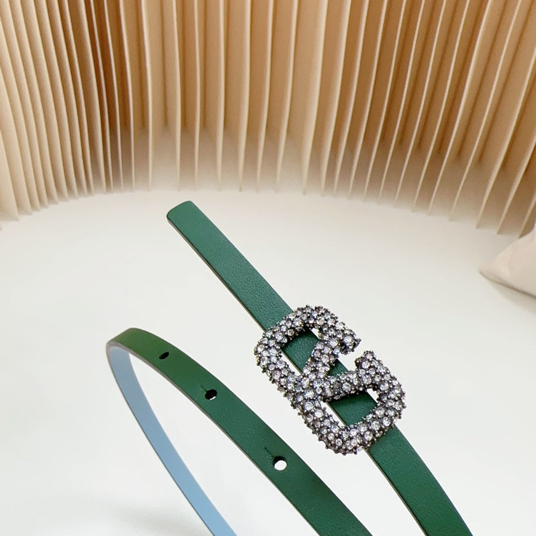 VL Belt 8mm Buckle Silver Diamond Leather Green Cloud Blue - 30
