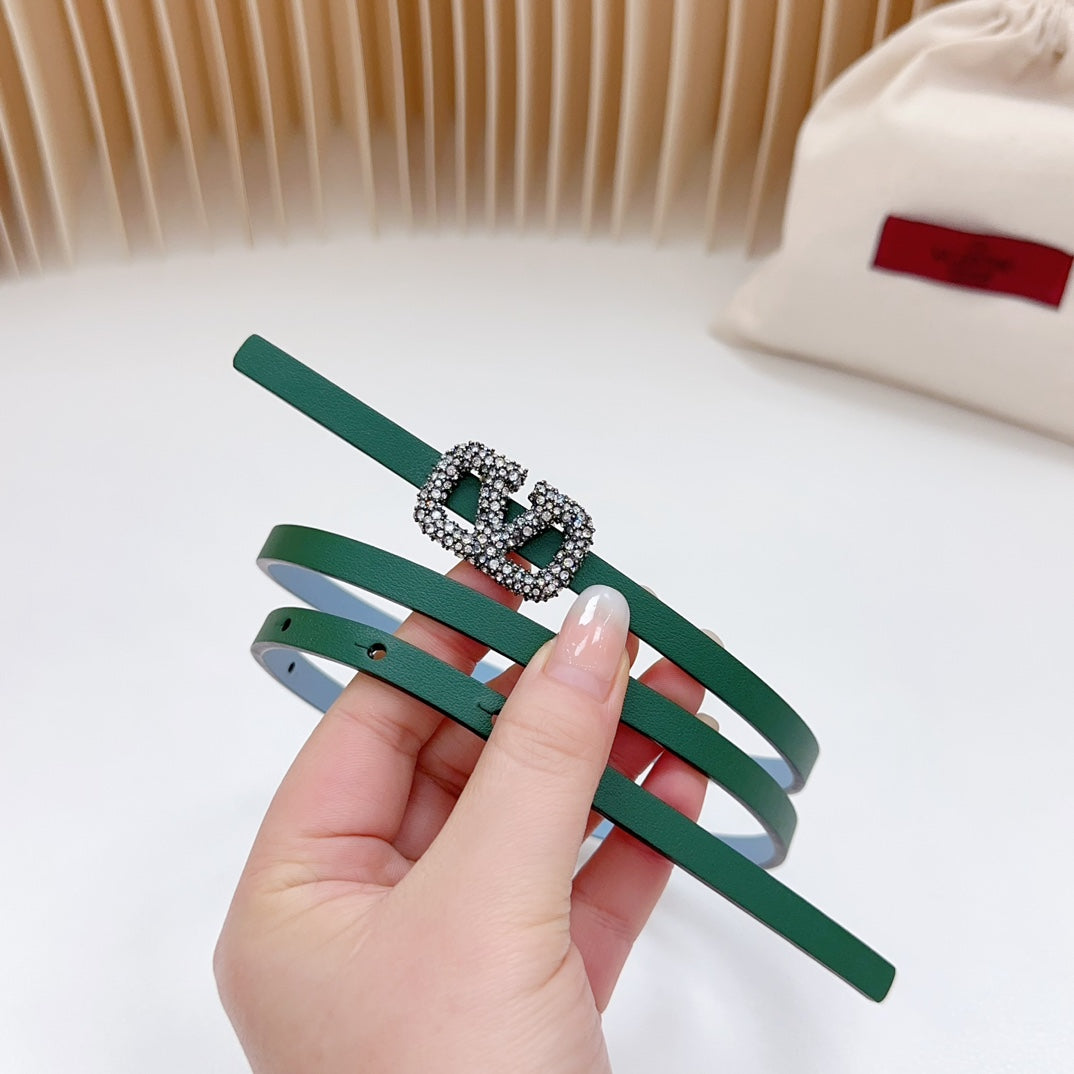 VL Belt 8mm Buckle Silver Diamond Leather Green Cloud Blue - 30