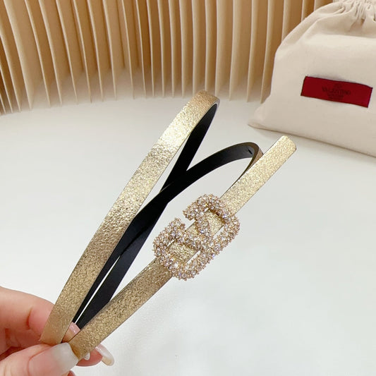 VL Belt 8mm Buckle Gold Diamond Leather Gold Black - 30