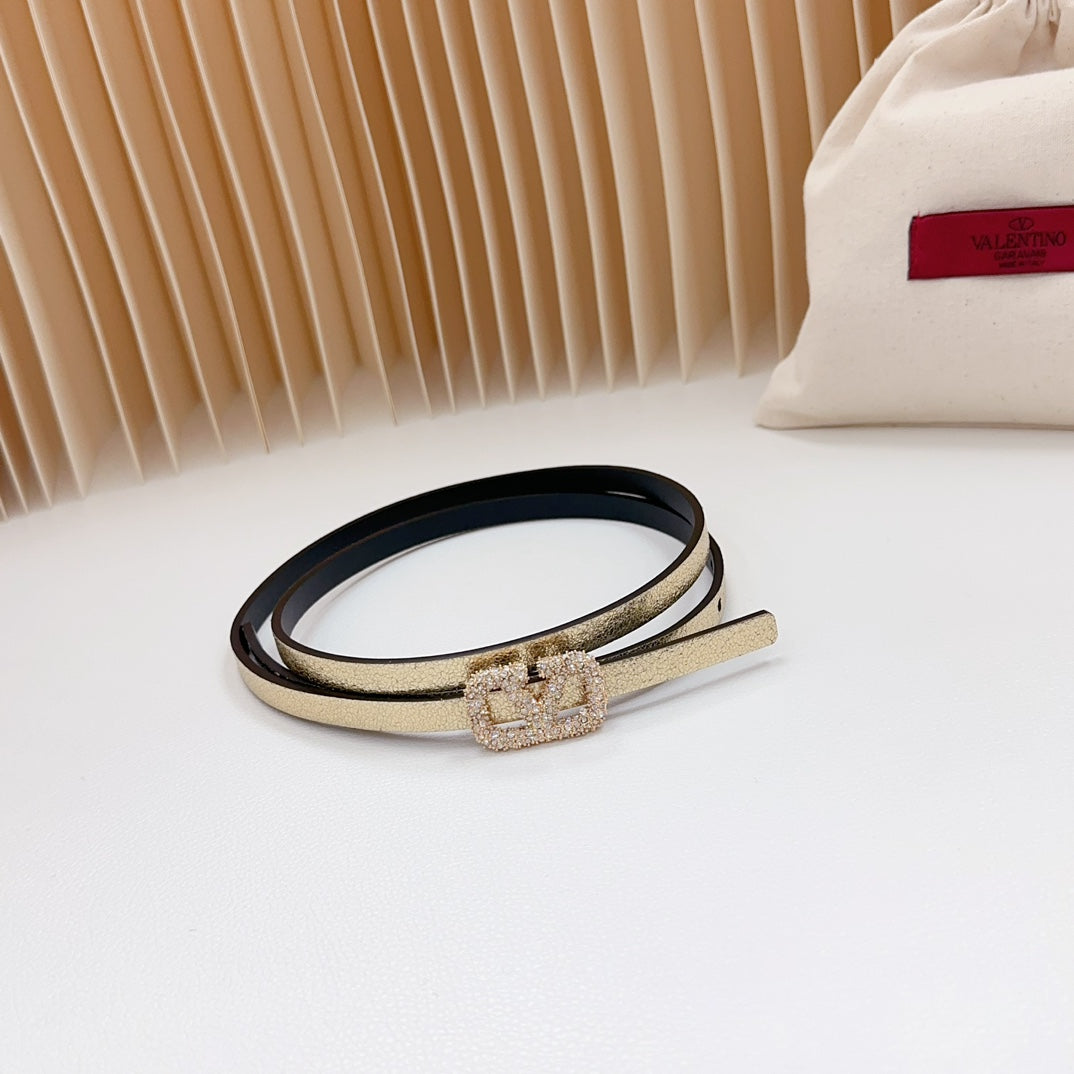 VL Belt 8mm Buckle Gold Diamond Leather Gold Black - 30