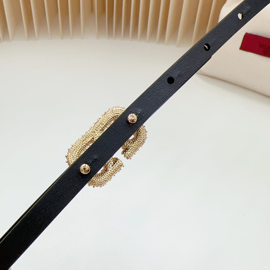VL Belt 8mm Buckle Gold Diamond Leather Gold Black - 30