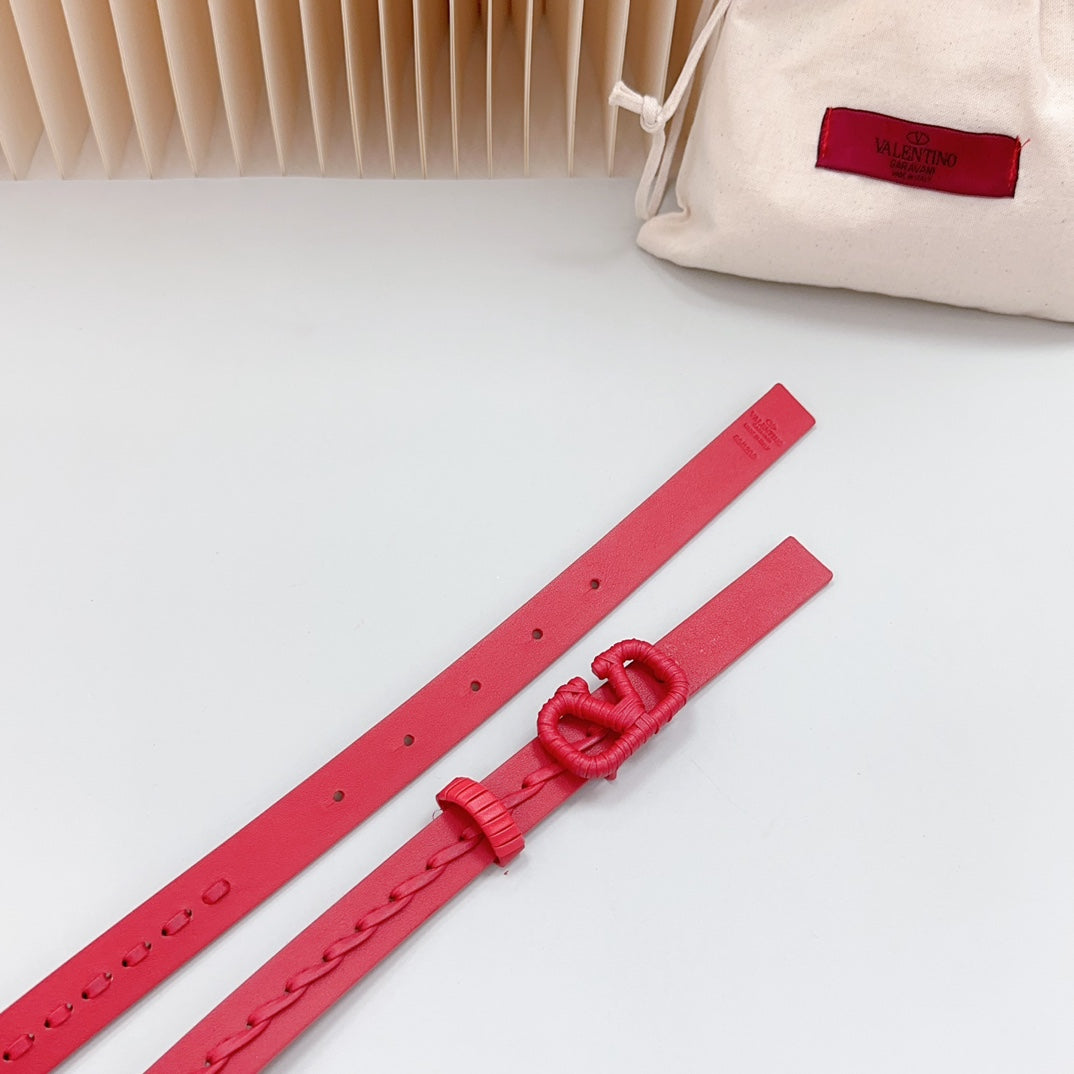 Vlogo Red Leather Buckle 20mm Red Belt - 30