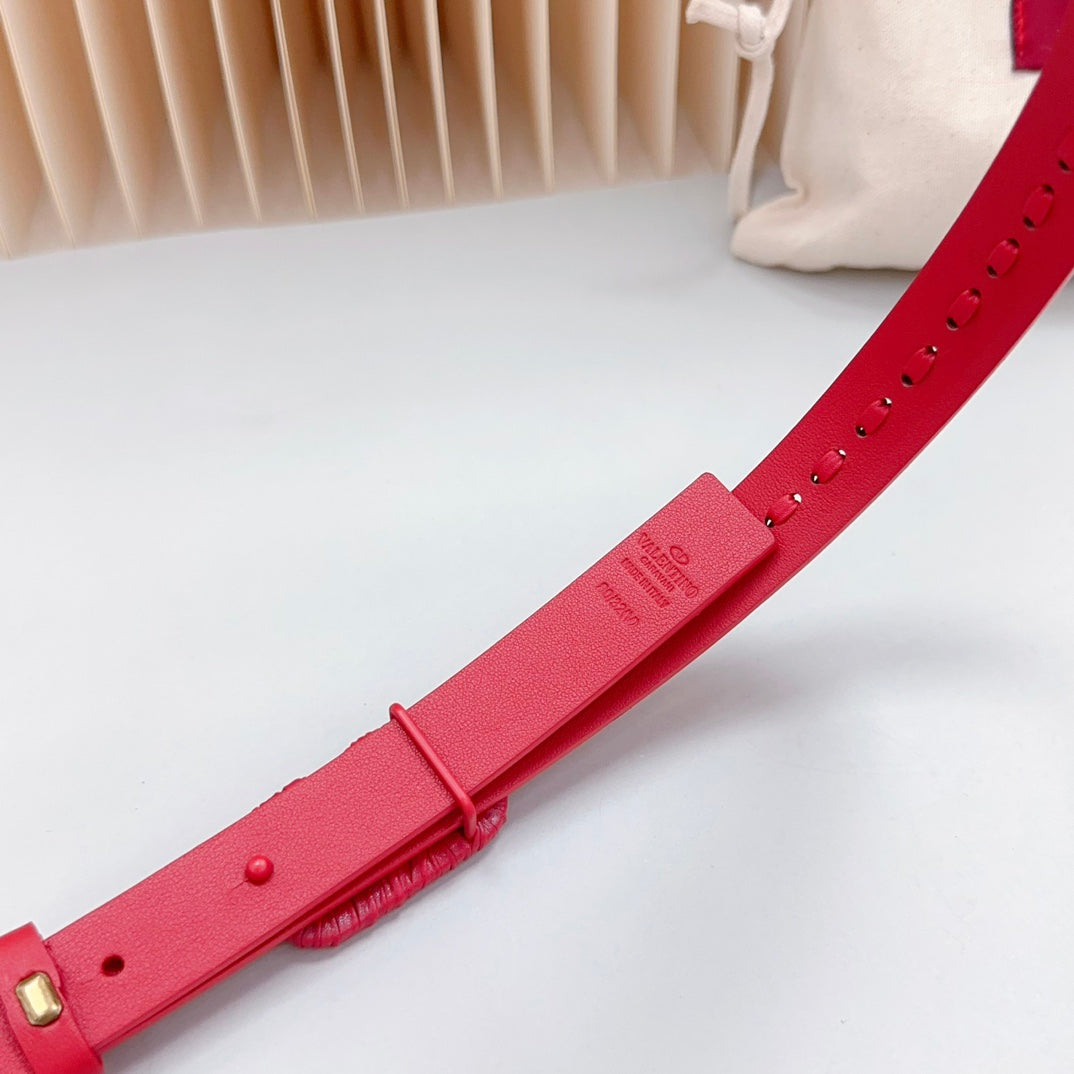 Vlogo Red Leather Buckle 20mm Red Belt - 30