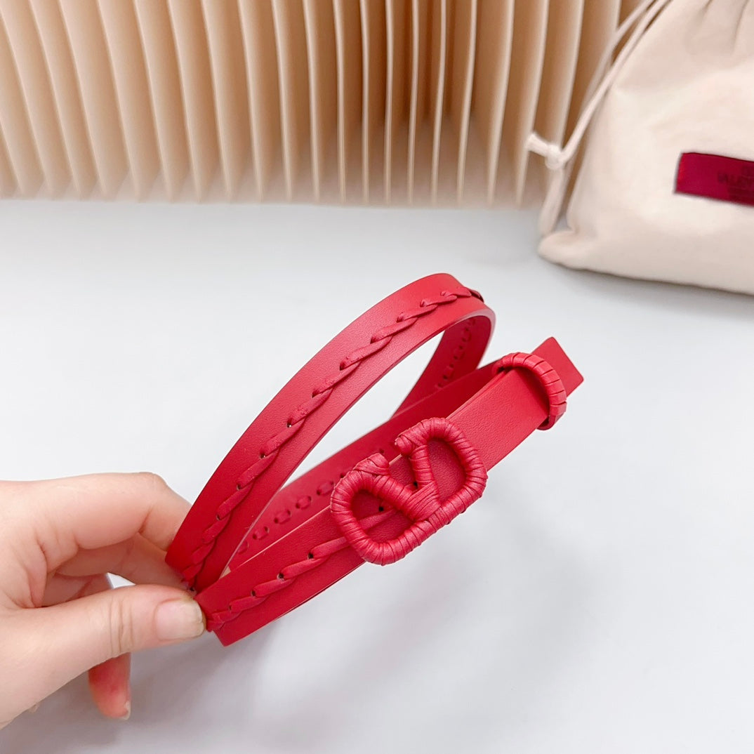 Vlogo Red Leather Buckle 20mm Red Belt - 30