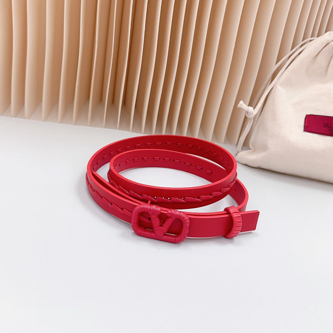 Vlogo Red Leather Buckle 20mm Red Belt - 30