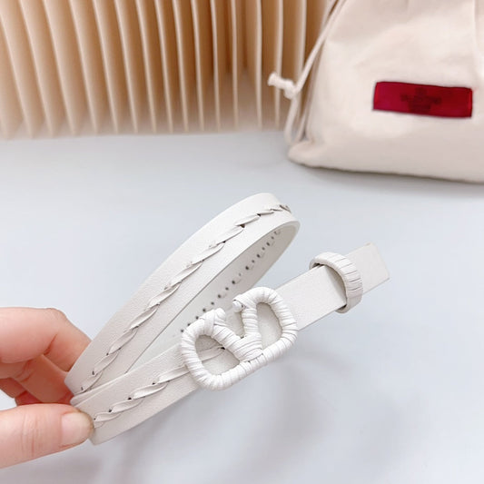Vlogo White Leather Buckle 20mm White Belt - 30