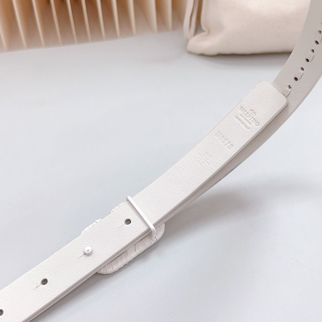 Vlogo White Leather Buckle 20mm White Belt - 30