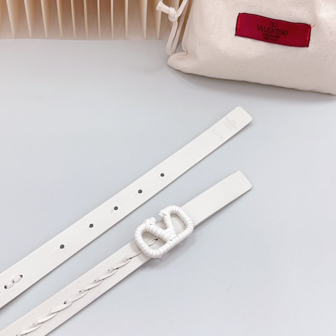 Vlogo White Leather Buckle 20mm White Belt - 30