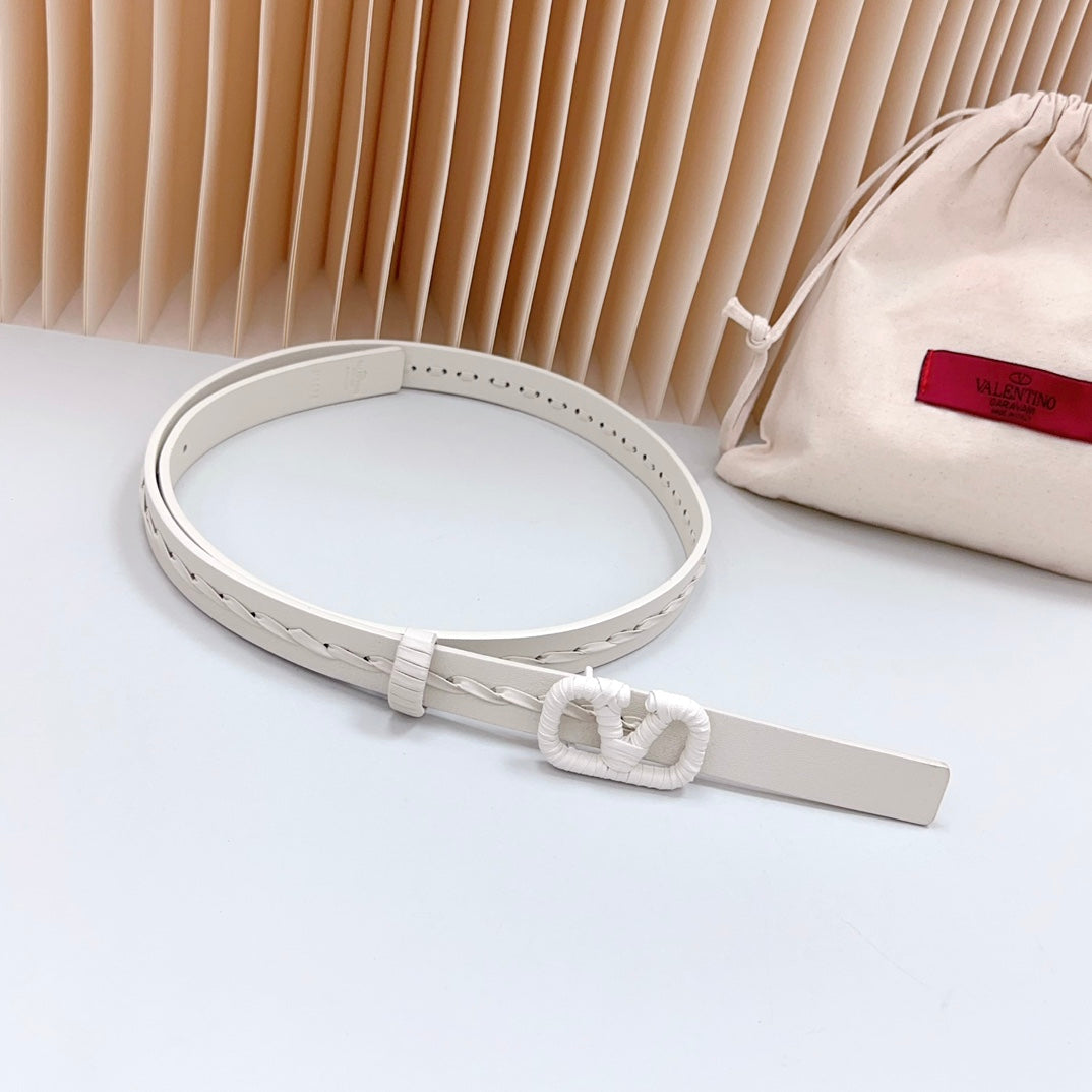 Vlogo White Leather Buckle 20mm White Belt - 30