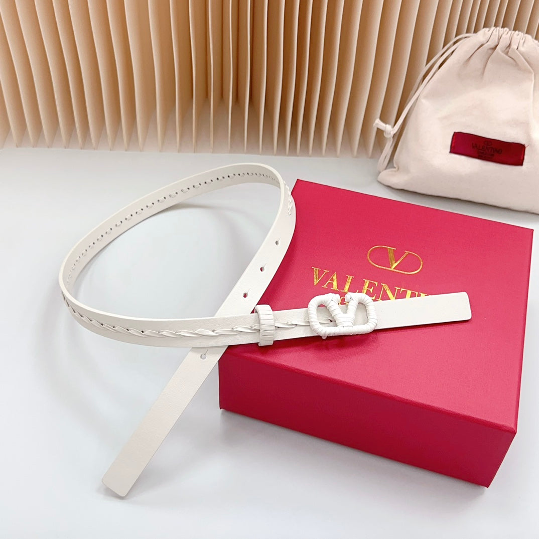 Vlogo White Leather Buckle 20mm White Belt - 30