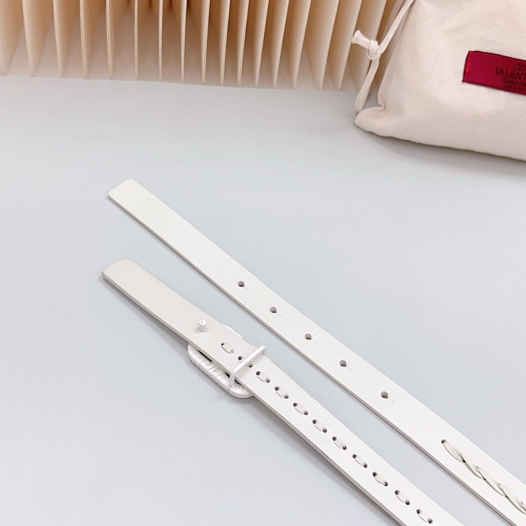 Vlogo White Leather Buckle 20mm White Belt - 30