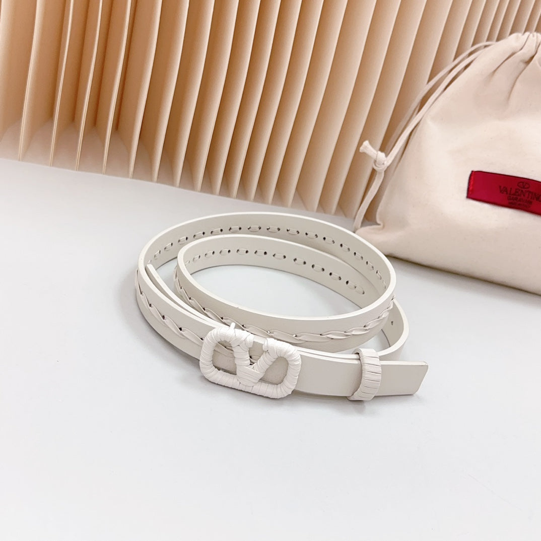 Vlogo White Leather Buckle 20mm White Belt - 30