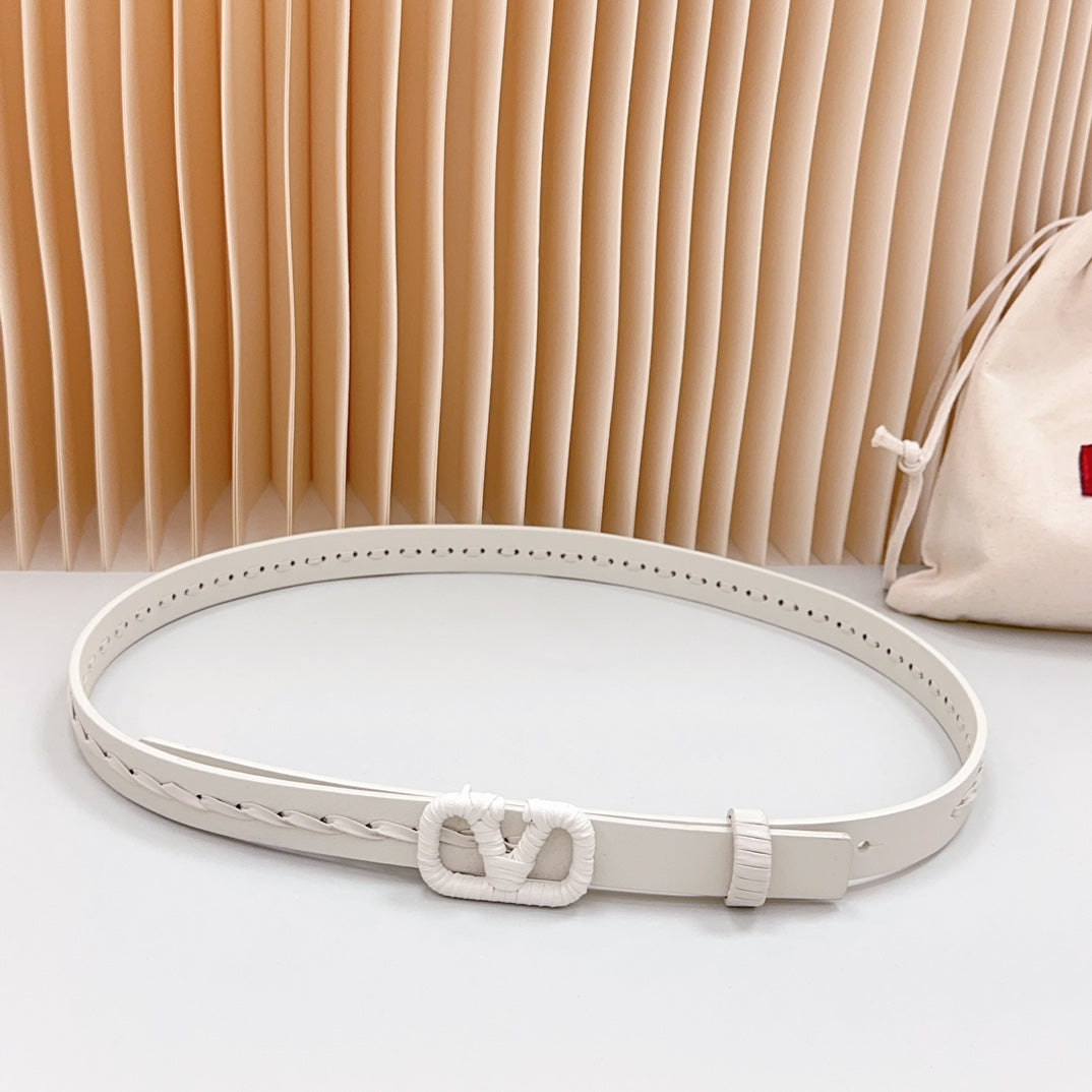Vlogo White Leather Buckle 20mm White Belt - 30