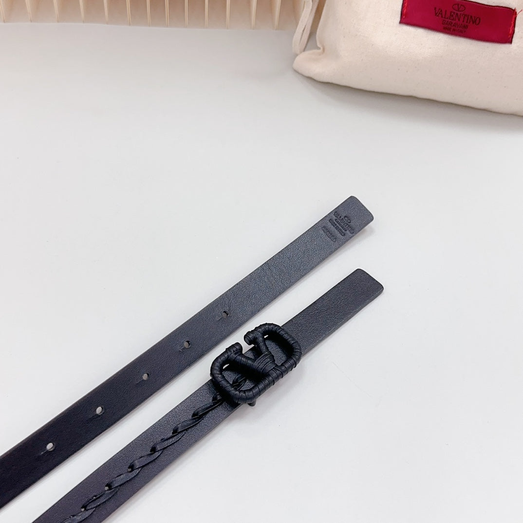 Vlogo Black Leather Buckle 20mm Black Belt - 30