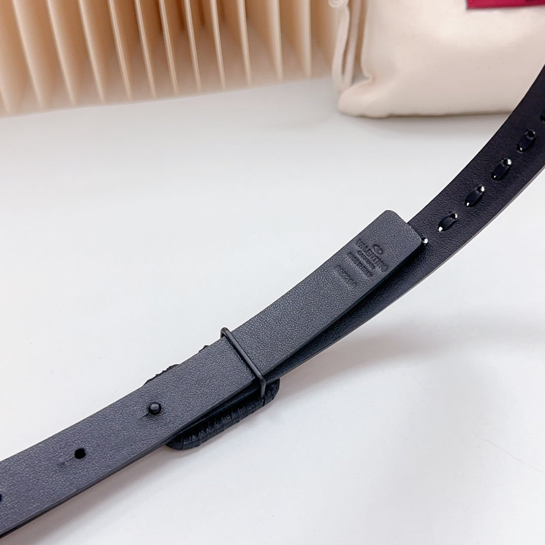 Vlogo Black Leather Buckle 20mm Black Belt - 30