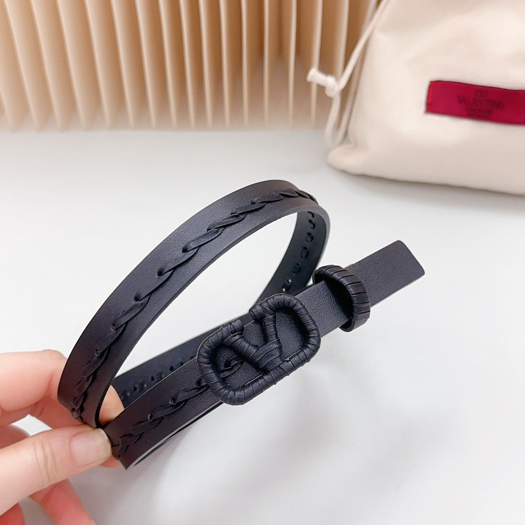 Vlogo Black Leather Buckle 20mm Black Belt - 30