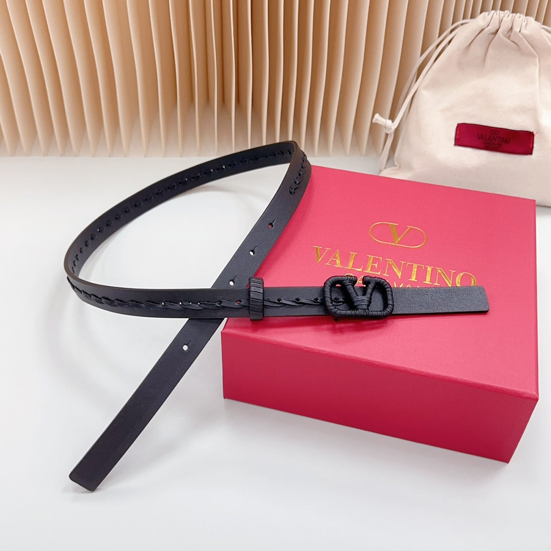 Vlogo Black Leather Buckle 20mm Black Belt - 30