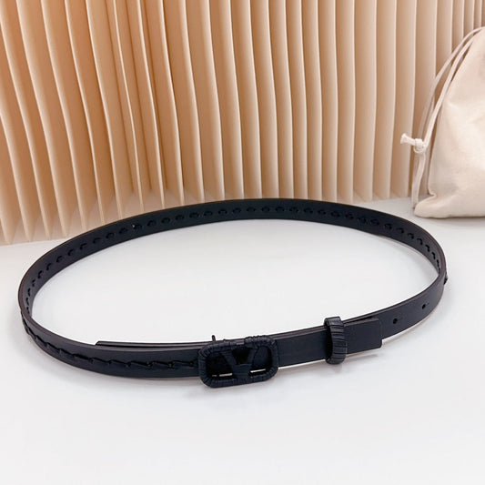 Vlogo Black Leather Buckle 20mm Black Belt - 30