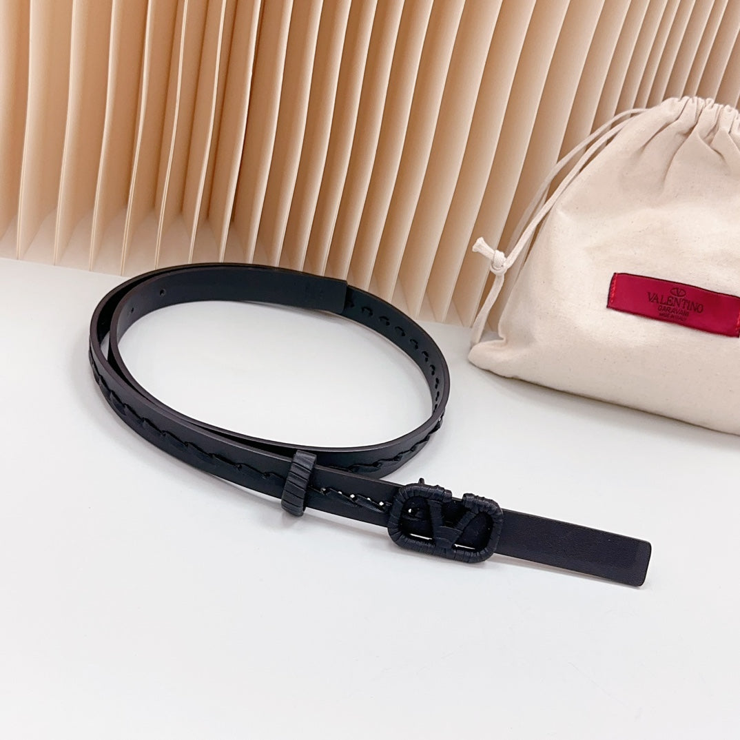 Vlogo Black Leather Buckle 20mm Black Belt - 30
