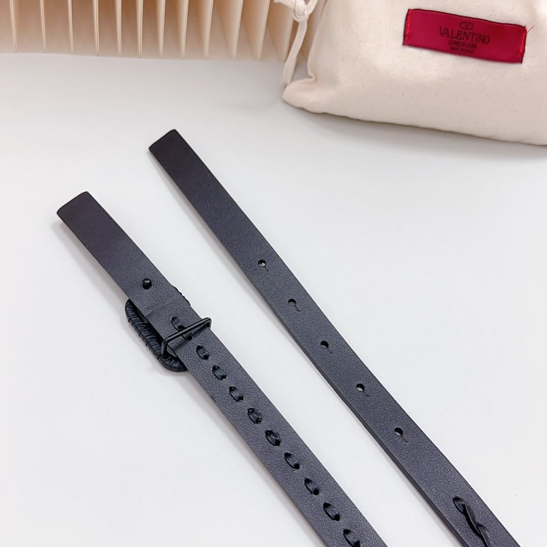 Vlogo Black Leather Buckle 20mm Black Belt - 30
