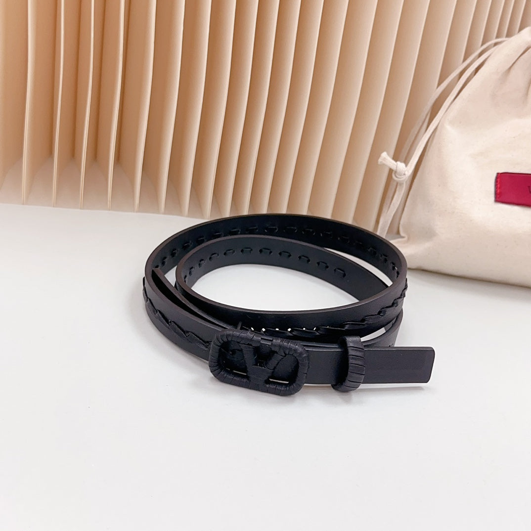 Vlogo Black Leather Buckle 20mm Black Belt - 30