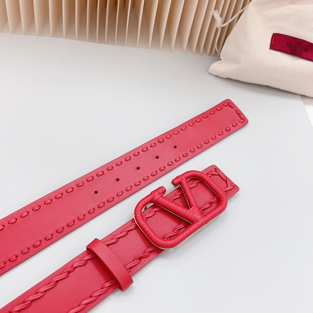 Vlogo Red Leather Buckle 40mm Red - 30