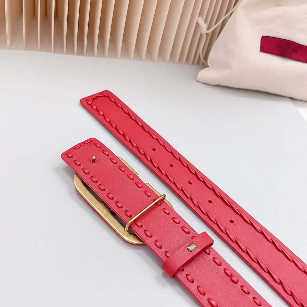 Vlogo Red Leather Buckle 40mm Red - 30