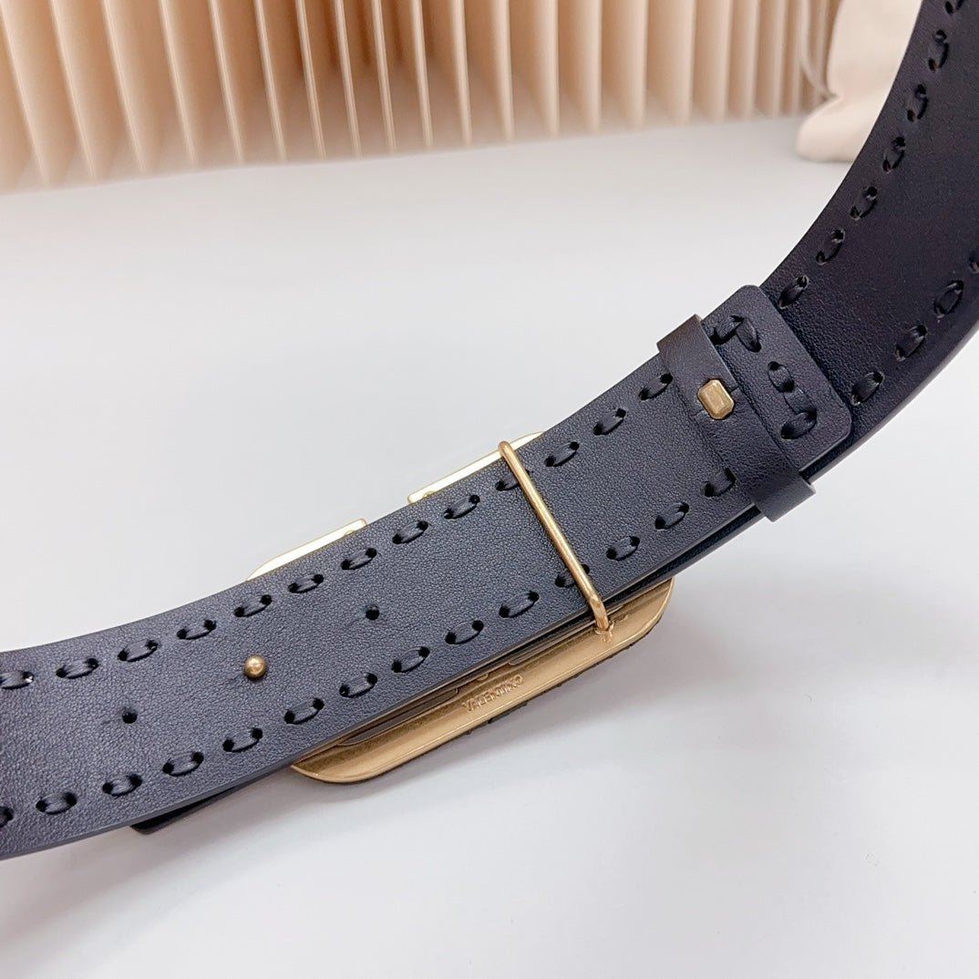 Vlogo Black Leather Buckle 40mm Black - 30