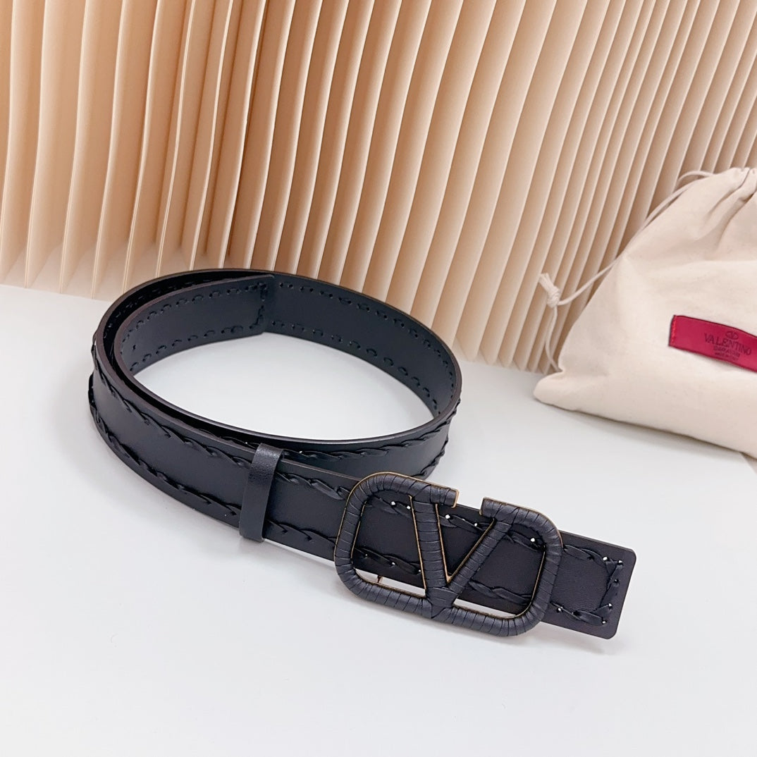 Vlogo Black Leather Buckle 40mm Black - 30