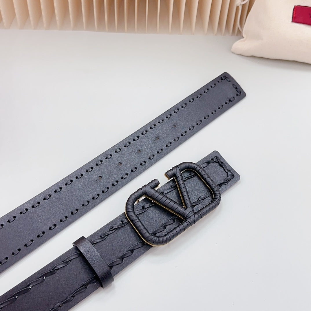 Vlogo Black Leather Buckle 40mm Black - 30