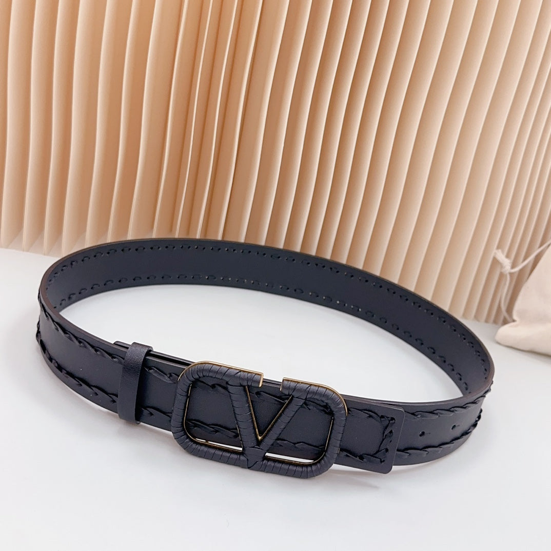 Vlogo Black Leather Buckle 40mm Black - 30