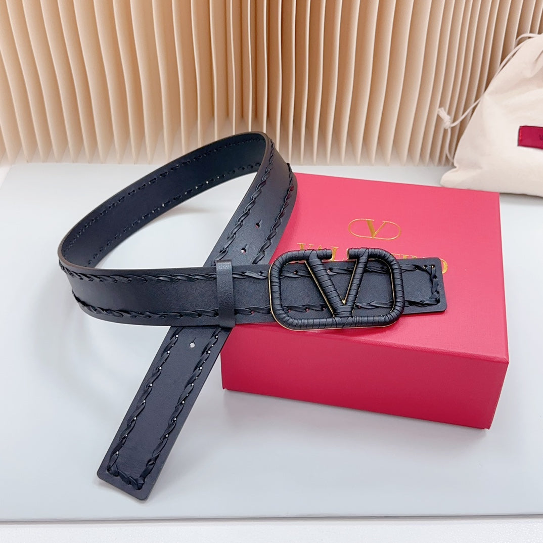 Vlogo Black Leather Buckle 40mm Black - 30