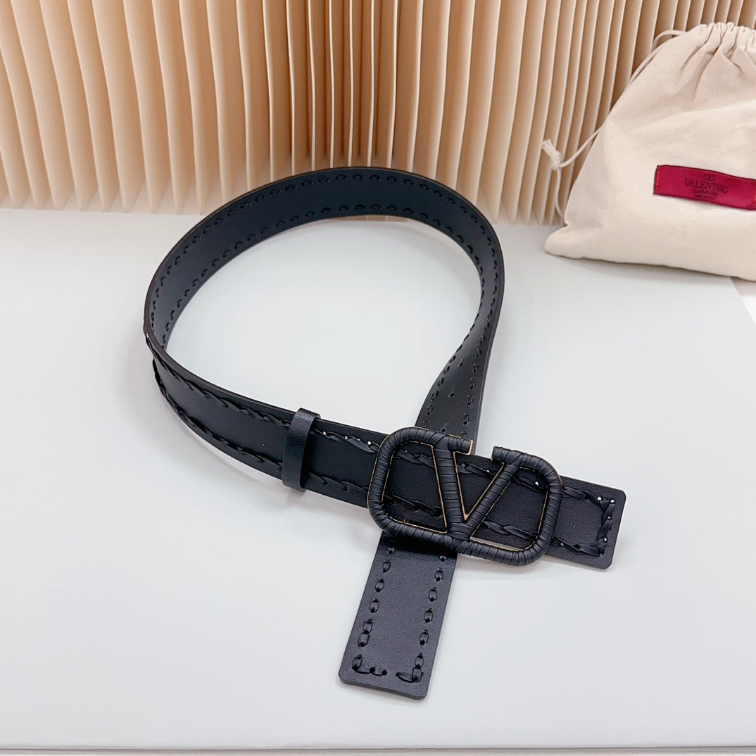 Vlogo Black Leather Buckle 40mm Black - 30