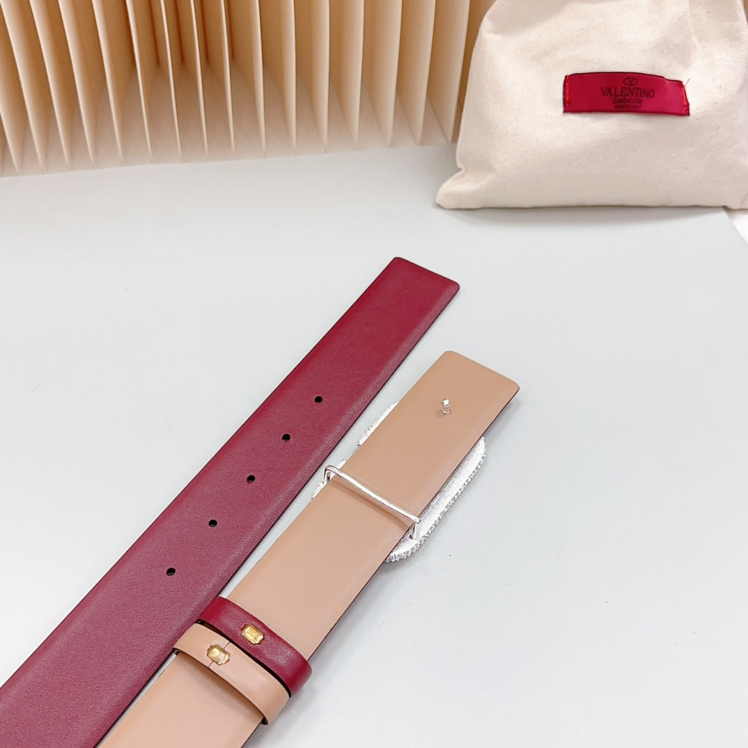 Vlogo Brown Black White Stone Silver Buckle Belt 40mm Wine Beige Leather - 30