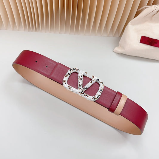 Vlogo Brown Black White Stone Silver Buckle Belt 40mm Wine Beige Leather - 30