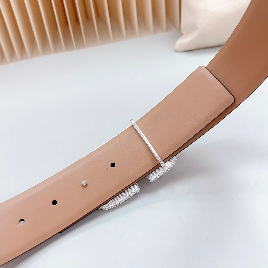 Vlogo Brown Black White Stone Silver Buckle Belt 40mm Wine Beige Leather - 30