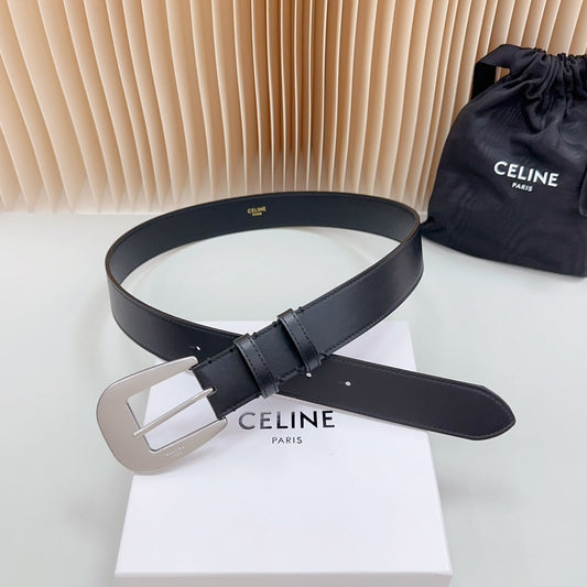 LARGE WESTERN 35 MM BELT BLACK CALFSKIN SILVER HARDWARE - 30
