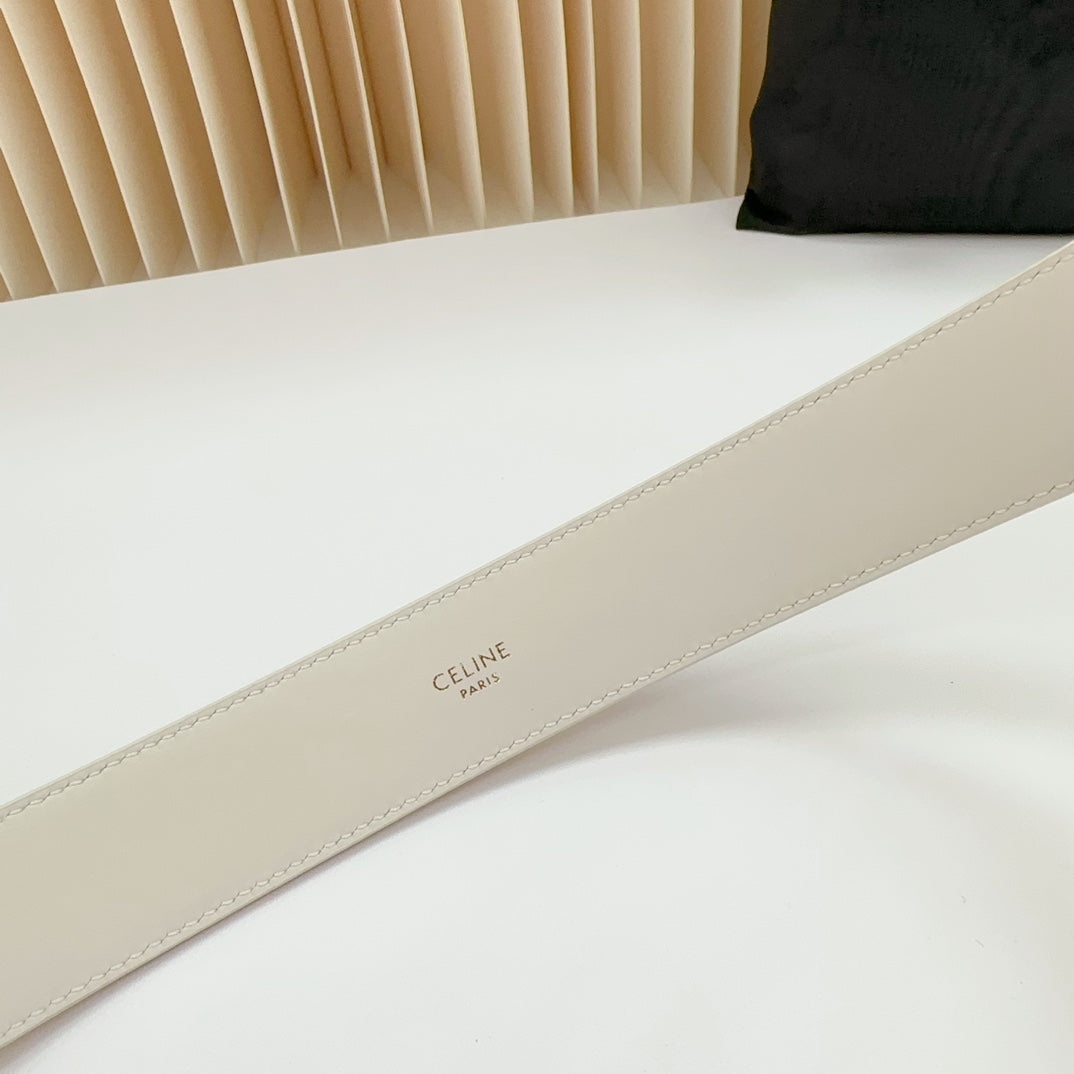 LARGE WESTERN 35 MM BELT WHITE CALFSKIN GOLD HARDWARE - 30