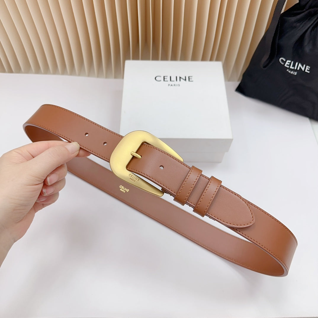LARGE WESTERN 35 MM BELT BRONZE BROWN CALFSKIN GOLD HARDWARE - 30