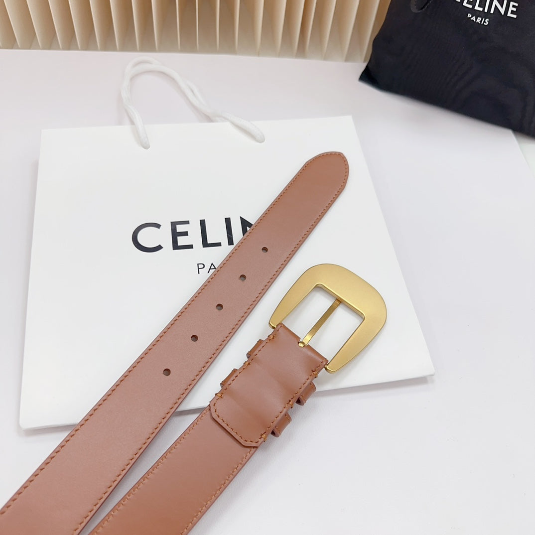 LARGE WESTERN 35 MM BELT BRONZE BROWN CALFSKIN GOLD HARDWARE - 30