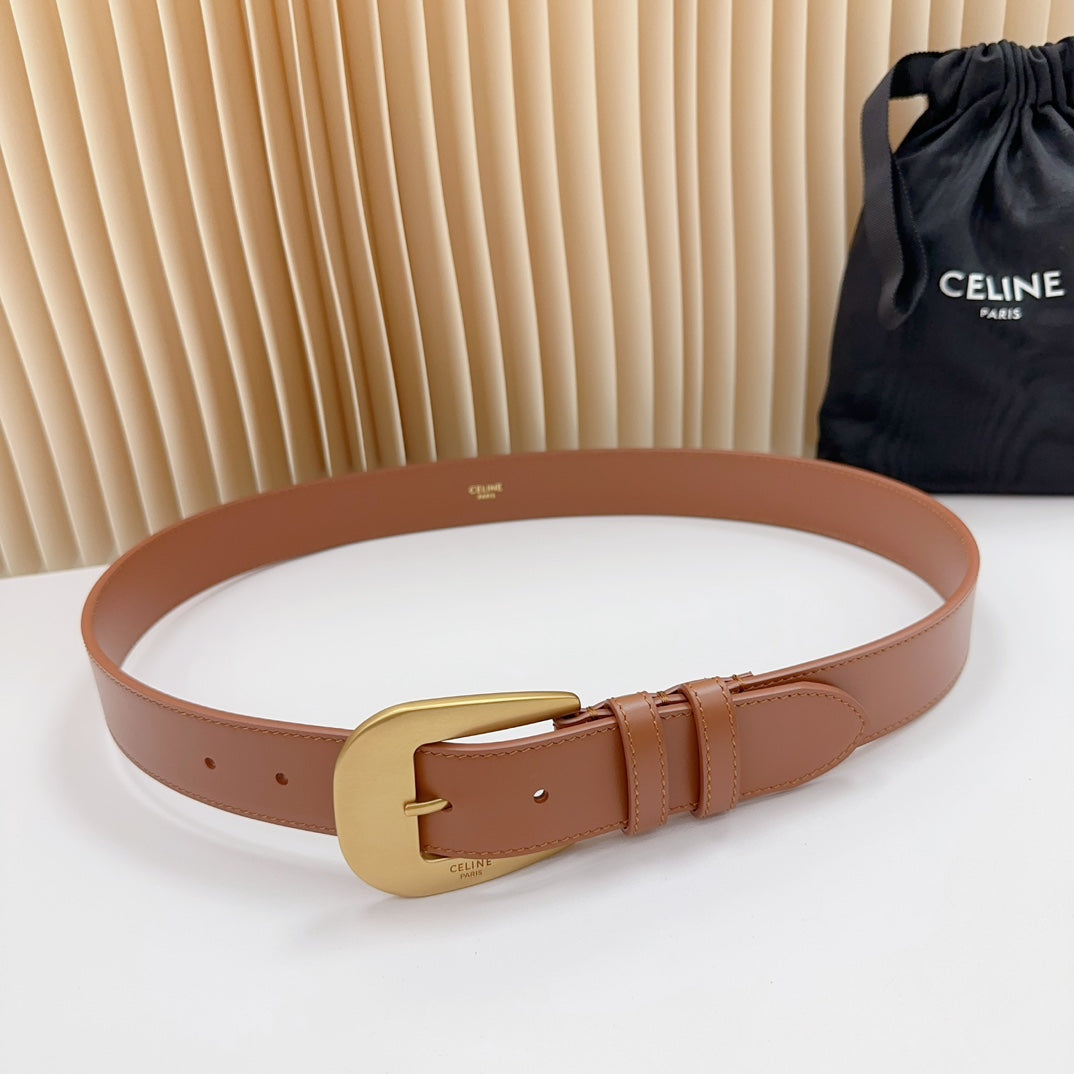 LARGE WESTERN 35 MM BELT BRONZE BROWN CALFSKIN GOLD HARDWARE - 30