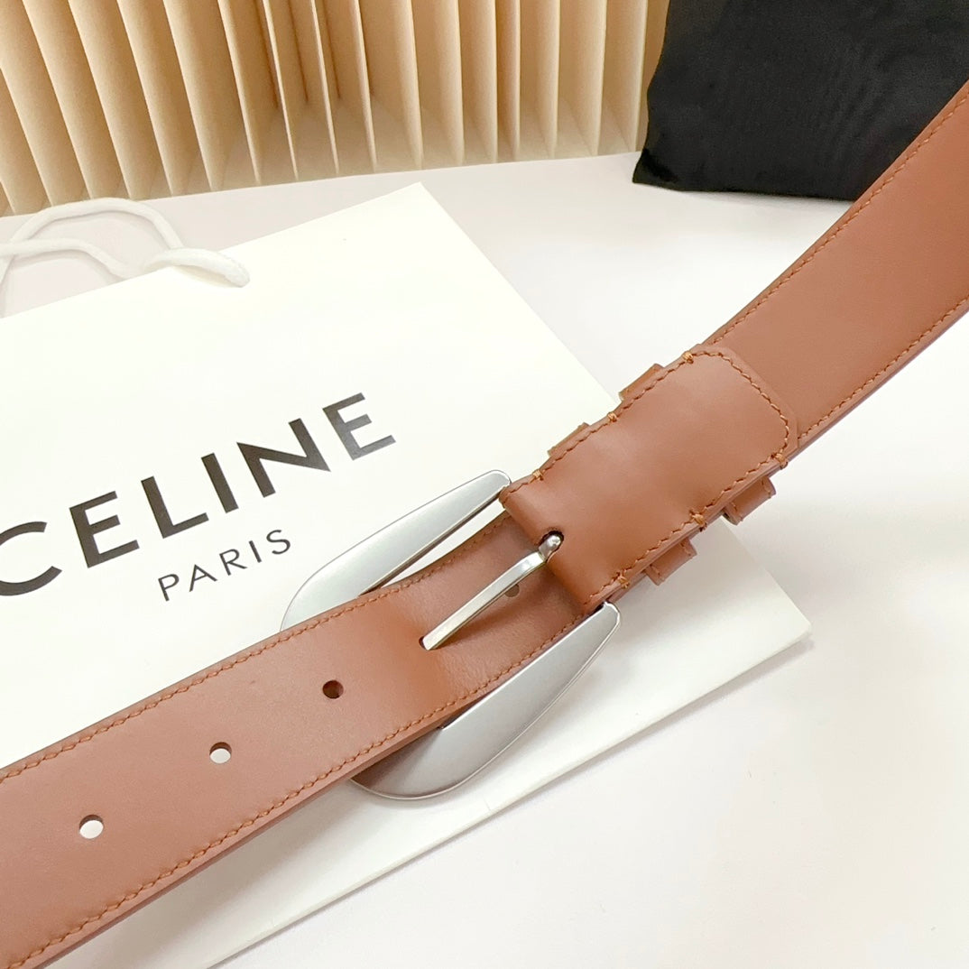 LARGE WESTERN 35 MM BELT BRONZE BROWN CALFSKIN SILVER HARDWARE - 30