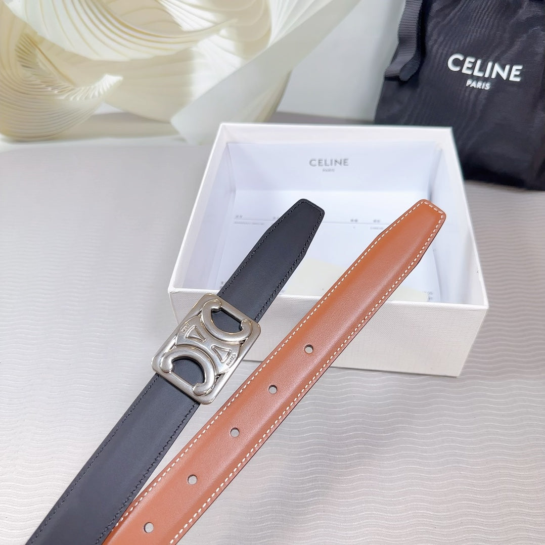 CL MEDIUM 25 MM REVERSIBLE FRAMED TRIOMPHE BELT BLACK AND BRONZE BROWN CALFSKIN SILVER HARDWARE - 30