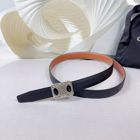 CL MEDIUM 25 MM REVERSIBLE FRAMED TRIOMPHE BELT BLACK AND BRONZE BROWN CALFSKIN SILVER HARDWARE - 30