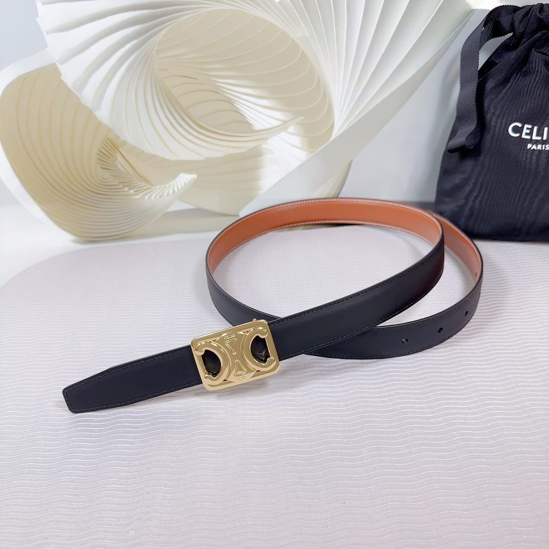 CL MEDIUM 25 MM REVERSIBLE FRAMED TRIOMPHE BELT BLACK AND BRONZE BROWN CALFSKIN LIGHT GOLD HARDWARE - 30
